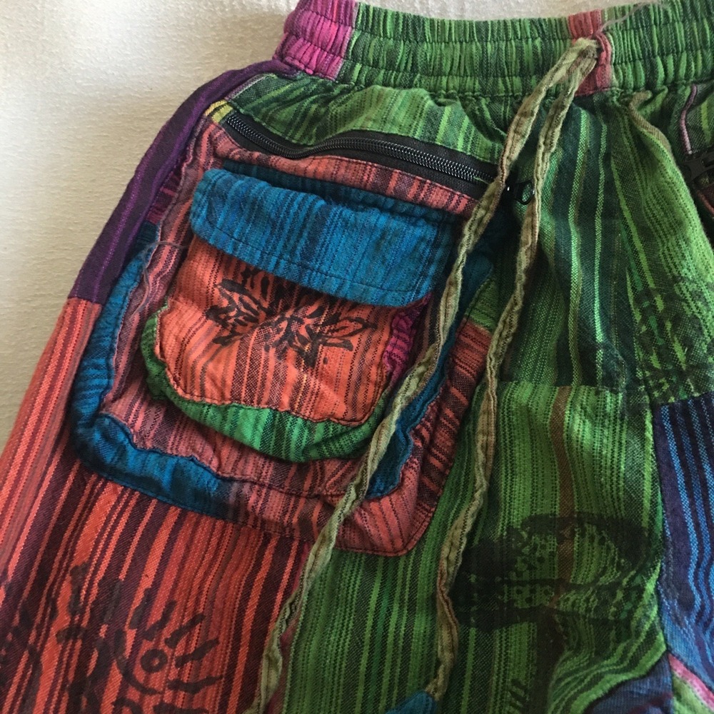Harem Patchwork Baggy Hippie Pants with Big Box Pockets Size Small Boho - Picture 4 of 15